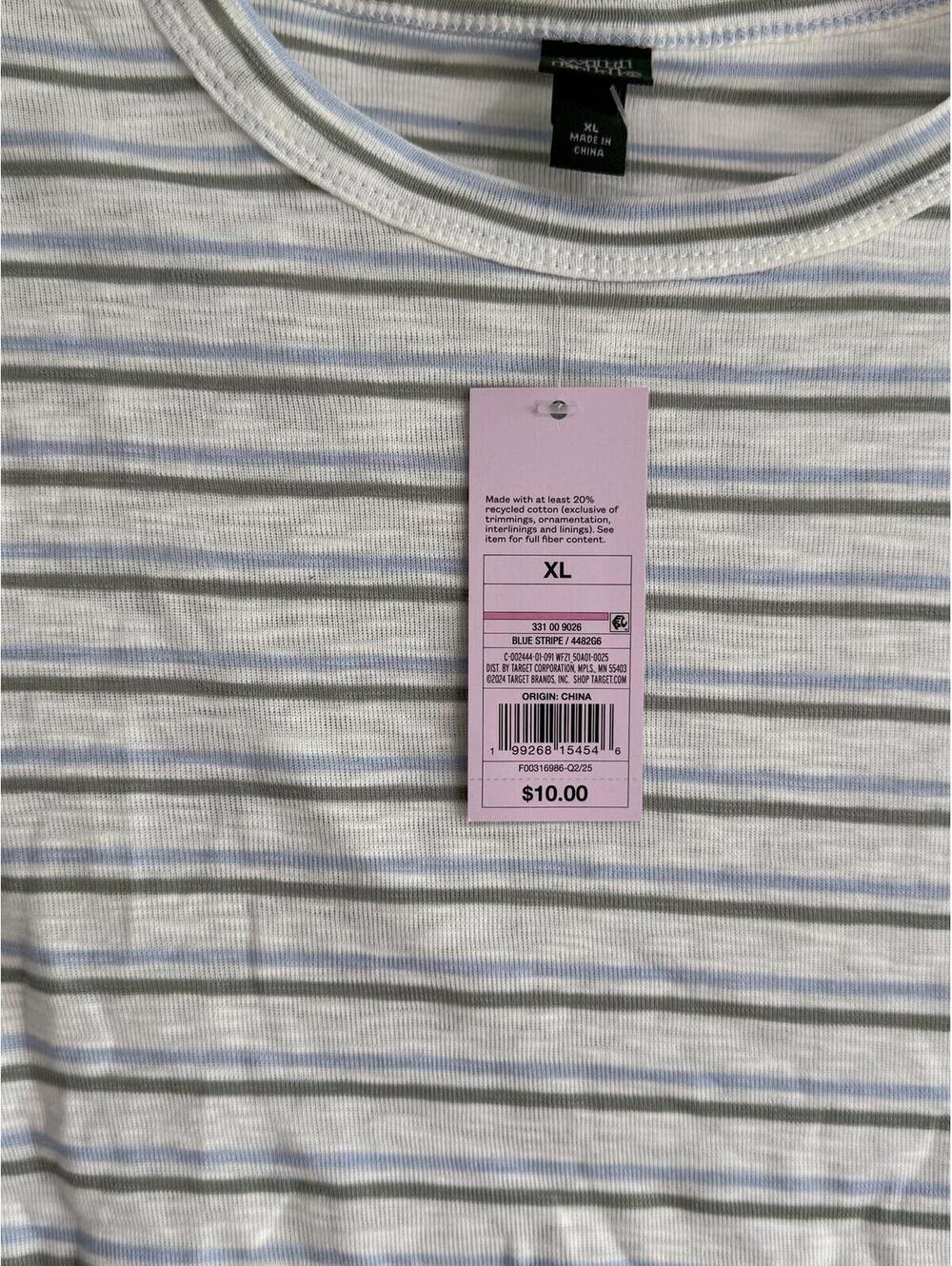 Wild Fable Blue, Dark Gray & Cream Ribbed Stripe Tee – Size XL, NWT - Picture 4 of 4